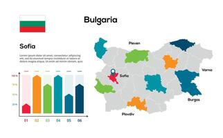 Bulgaria map. image of a global map in the form of regions of regions. Country flag. Infographic timeline. Easy to edit vector