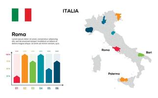 Italia map. image of a global map in the form of regions of regions. Country flag. Infographic timeline. Easy to edit vector