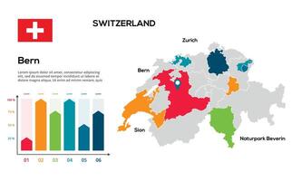 Switzerland map. image of a global map in the form of regions of regions. Country flag. Infographic timeline. Easy to edit vector
