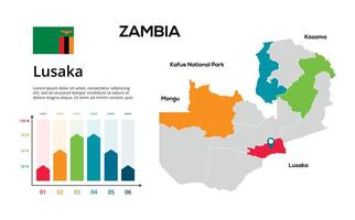 Zambia map. image of a global map in the form of regions of regions. Country flag. Infographic timeline. Easy to edit vector