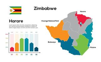 Zimbabwe map. image of a global map in the form of regions of regions. Country flag. Infographic timeline. Easy to edit vector