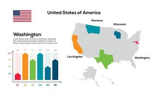 USA map. image of a global map in the form of regions of regions. Country flag. Infographic timeline. Easy to edit vector