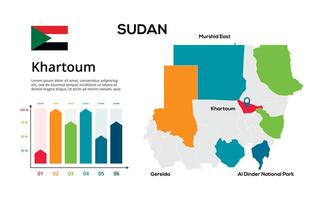 Sudan map. image of a global map in the form of regions of regions. Country flag. Infographic timeline. Easy to edit vector