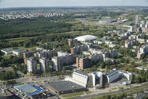 Vilnius, Lithuania - September 4th 2023 - Aerial view on residential buildings from TV tower photo