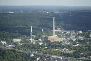 Vilnius, Lithuania - September 4th 2023 - Aerial view on power plant from TV tower photo