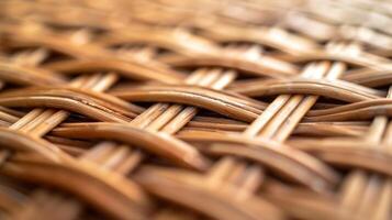Abstract closeup of woven rattan with a blurred background emphasizing the linear pattern and the repetitive nature of the weave creating a sense of movement and visual interest photo