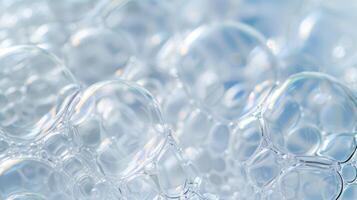 A macro shot of a of large clear bubbles in different sizes overlapping each other and forming a bumpy and textured surface photo