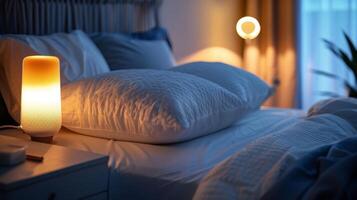 A smart sleep tracker p under a pillow recording sleep quality and providing personalized recommendations for improvement photo
