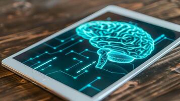 A tablet displaying a brain fitness app for older adults to improve cognitive function photo