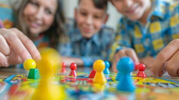 A family bonding over a board game emphasizing the positive effects of engaging in hobbies together photo