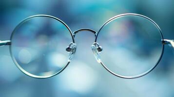 A pair of glasses with tinted lenses for reducing glare while reading photo