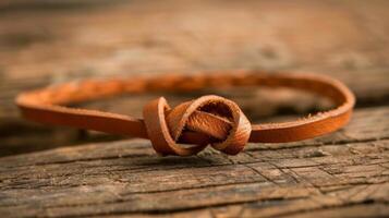 A simple leather wristband with a knot reminiscent of the tying of a string around ones finger as a memory aid photo