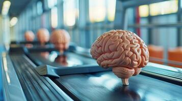 A poster with an image of a brain exercising on a treadmill highlighting the benefits of physical activity for cognitive function photo