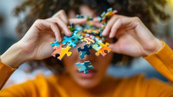 An image of a person trying to complete a puzzle with a frustrated expression representing the challenges of living with a brain disorder photo
