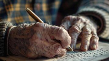 A person with Alzheimers disease writing their name over and over again an attempt to hold onto their identity photo