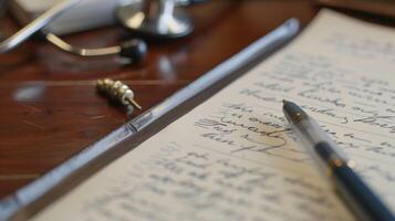A closeup of a doctors handwriting on a medical record including phrases such as mild cognitive impairment and memory loss photo