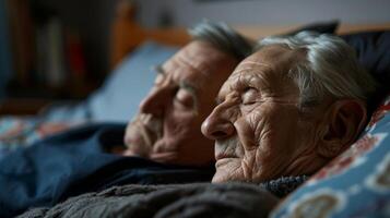 An elderly couple taking a midday nap highlighting the benefits of rest and sleep for brain function photo