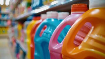 A label on the laundry detergent bottle with the recommended usage instructions for better laundry organization photo