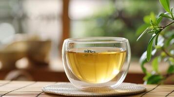 A glass of green tea known for its high concentration of brainboosting antioxidants and potential protective effects against cognitive decline photo