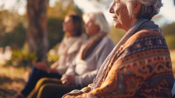 A support group meeting being held in a peaceful outdoor setting promoting a sense of calm and connection photo
