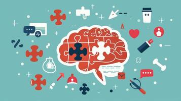 An illustration of a brain with personalized puzzle pieces representing different aspects of a health plan photo
