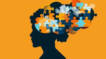 A persons face with a thought bubble containing puzzles and challenges from a brain exercise app representing the impact of cognitive training on daily life photo