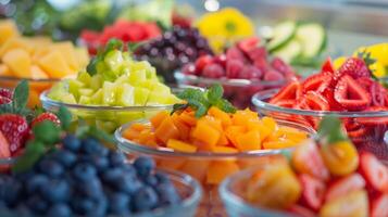 A colorful display of brainhealthy foods showcased at a workshop session on nutrition and brain health photo