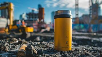 A thermos filled with hot coffee a musthave for construction workers to stay energized and alert during long days on the job photo