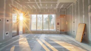 Interior walls being painted with lowVOC volatile organic compound paint reducing harmful emissions and creating a healthier indoor environment photo