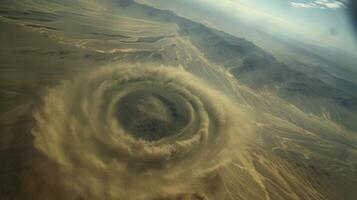 The swirl of sand and dirt that marks the path of a dust devil as it travels photo
