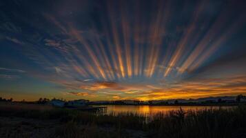 As the light fades solar pillars emerge adding a touch of magic to the sky photo