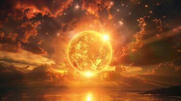The heavens are alight with a glowing orb its size and radiance unparalleled photo