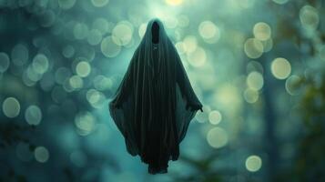 A mirage of a mysterious figure cloaked in robes and appearing to float above the ground photo