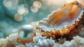 A macro shot of a single cave pearl showcasing its intricate patterns and unique coloration photo