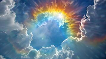 A natural wonder where the suns rays create a kaleidoscope of colors in between layers of cirrus clouds photo