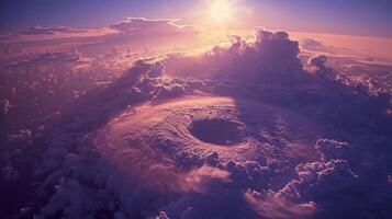 A view from above of a hurricanes eye emerging from a of storm clouds photo