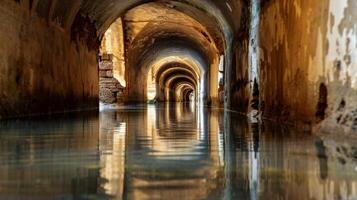 A network of narrow passages filled with water and surrounded by smooth eroded walls photo