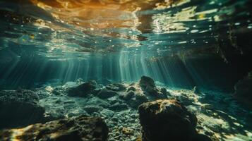 A photographers perspective of a halocline in a cenote with curious underwater shadows adding depth to the image photo