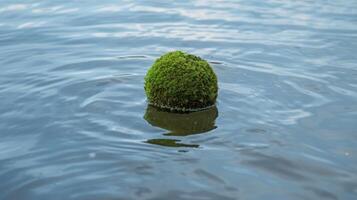 A lonely moss ball bobs along the surface of the lake solitary but content in its journey photo