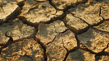 Sunbleached cracks run deep into the parched desert soil creating an intricate weblike pattern photo