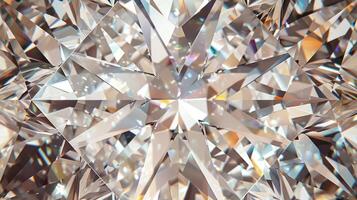 Light bounces off the glittering surface of a flawless diamond revealing a smooth mirrorlike texture that suggests endless layers of depth photo