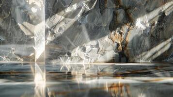 The reflective quality of a polished marble surface catching glimpses of surrounding objects and adding depth to its smoothness photo
