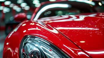 The waxy surface of a freshly applied coat of car wax creating a sleek and polished finish on the vehicle photo