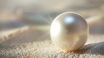 A closeup view of a single perfect pearl with a flawless surface and a soft glow photo