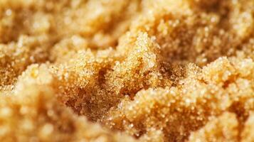 A textured image of light brown raw sugar with visible specks of molasses photo