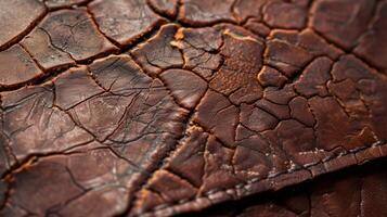 A closeup of a tattered leather wallet its once smooth surface now covered in a network of deep cracks and crevices photo