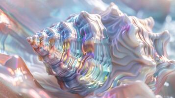 A smooth seashell with a lustrous surface displaying a range of soft pastel hues in varying shades photo