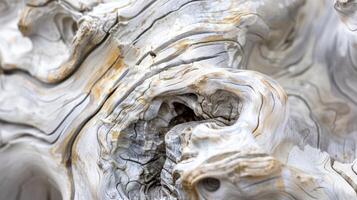 With a bleached and cracked surface this gnarled driftwood features a knotted and tangled texture that hints at its origins in the turbulent sea photo
