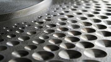 Tiny circular indentations dot the surface of the brushed stainless steel adding depth and dimension photo