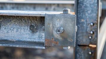 A detailed view of a bolted joint on a galvanized steel structure showcasing the smooth texture and industrial look of the material photo